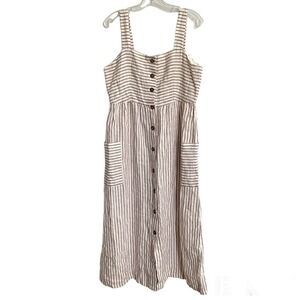 Artisan NY Linen Jumper Dress Size 10 Red White Stripes Button Front Lag…